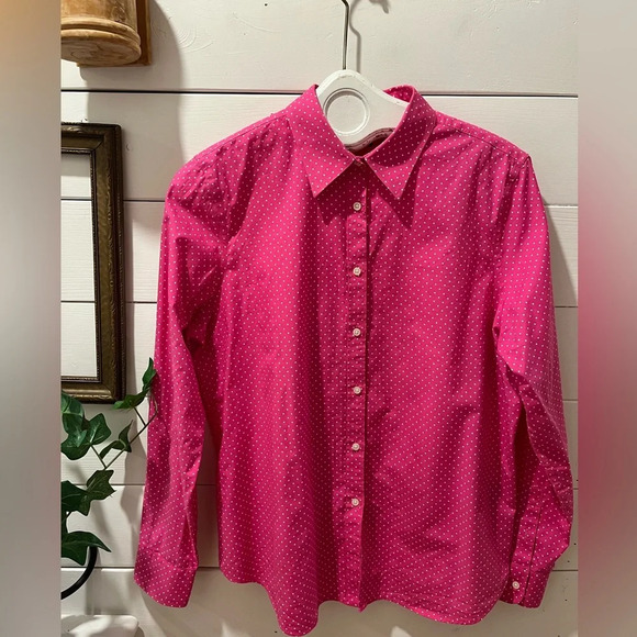 LAUREN RALPH LAUREN  pink & white polka dots button down shirt size XL - Picture 8 of 8
